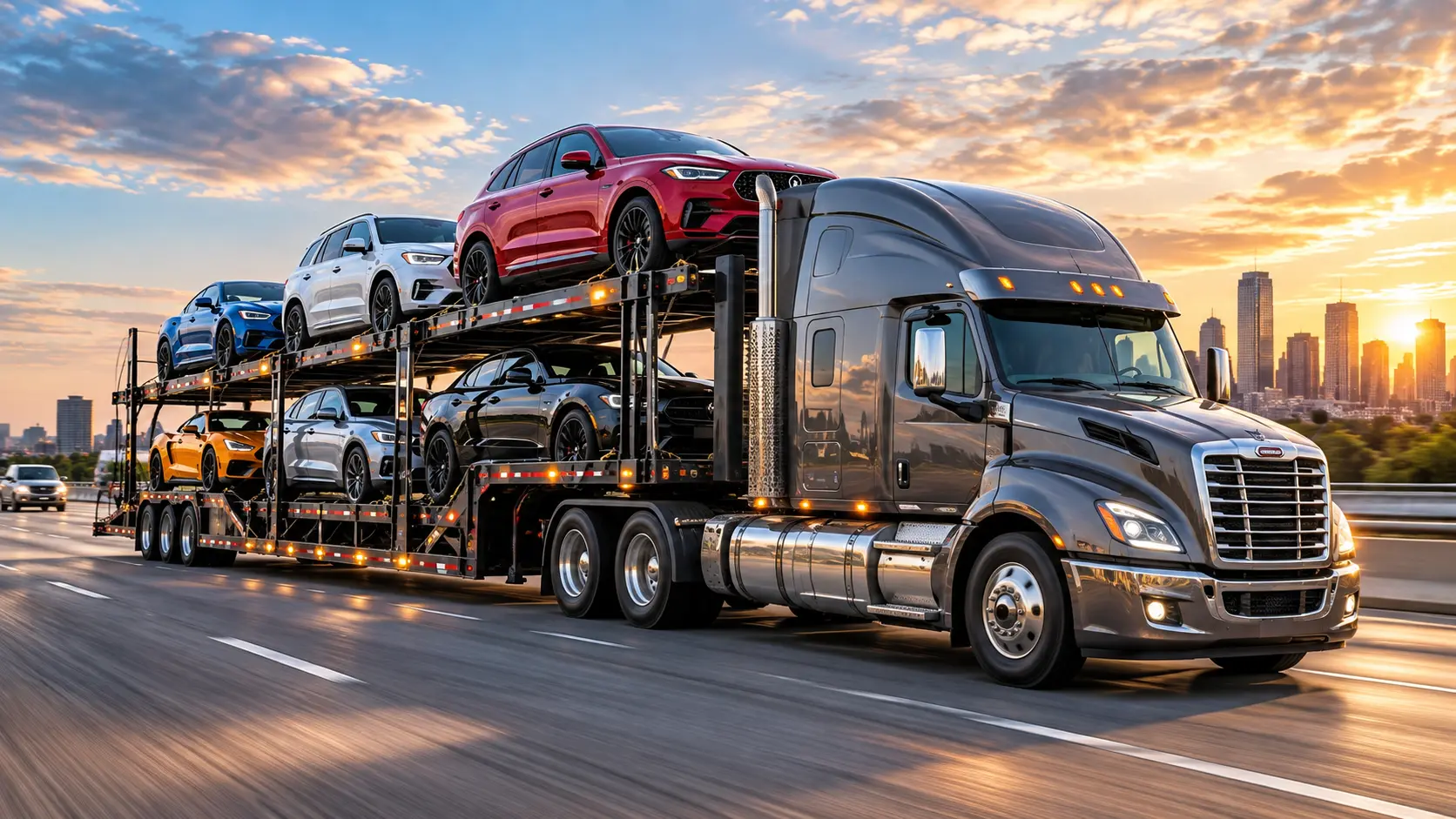 Car carrier truck on the road for expedited car shipping