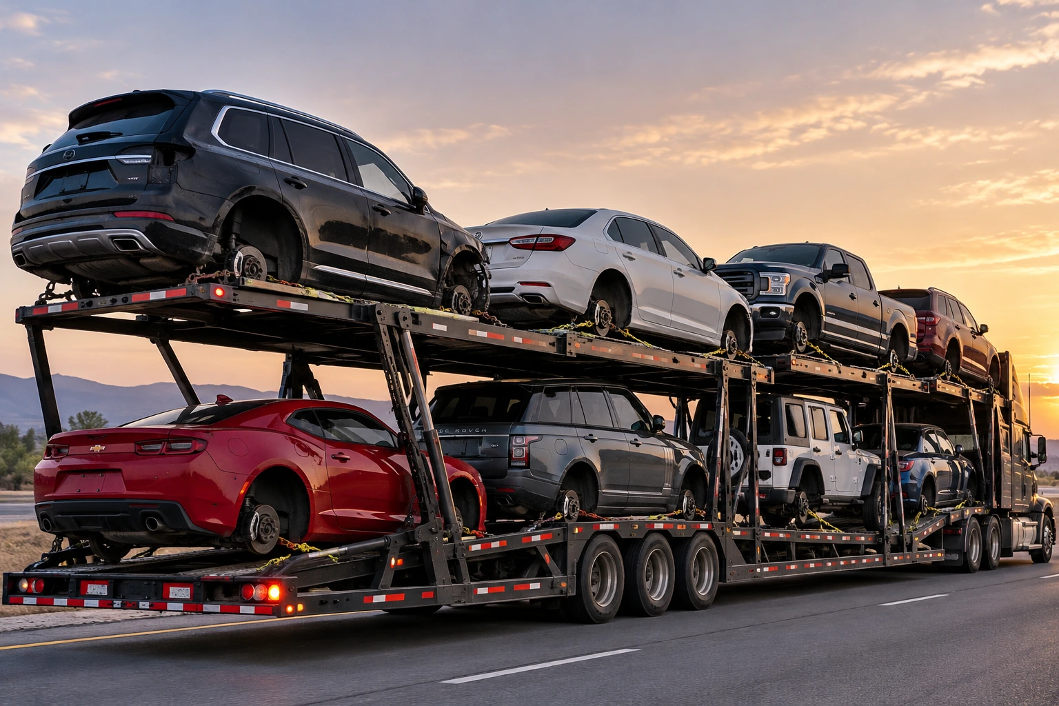 Non-running car being winched onto a car carrier trailer
