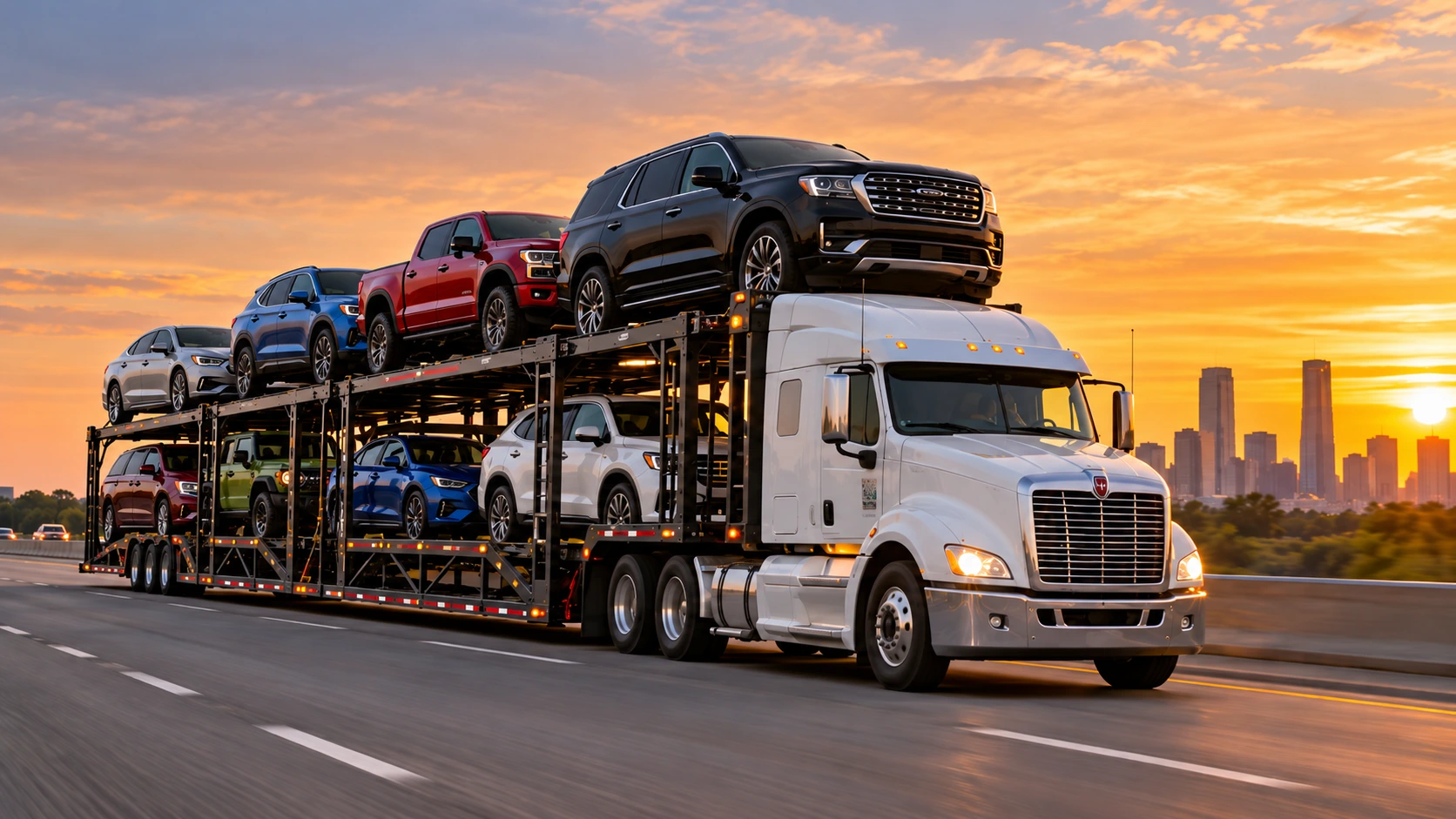 Car carrier truck on the road for expedited car shipping