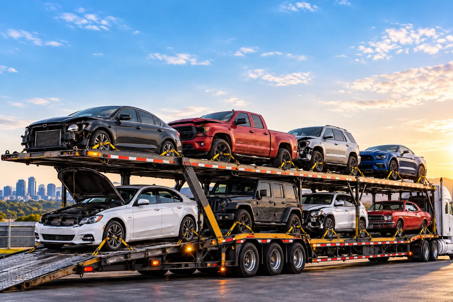 Non-running car being winched onto a car carrier trailer